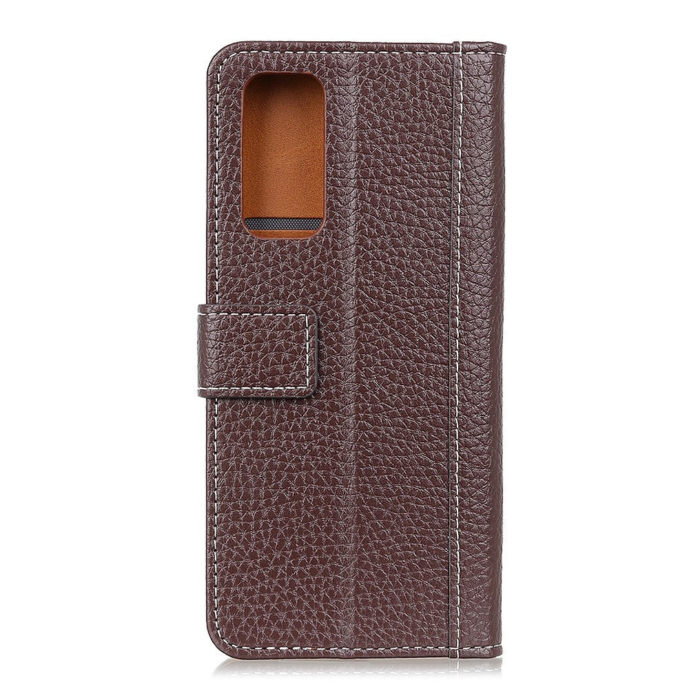 OnePlus 9 Litchi Skin Leather Wallet Case - Brown