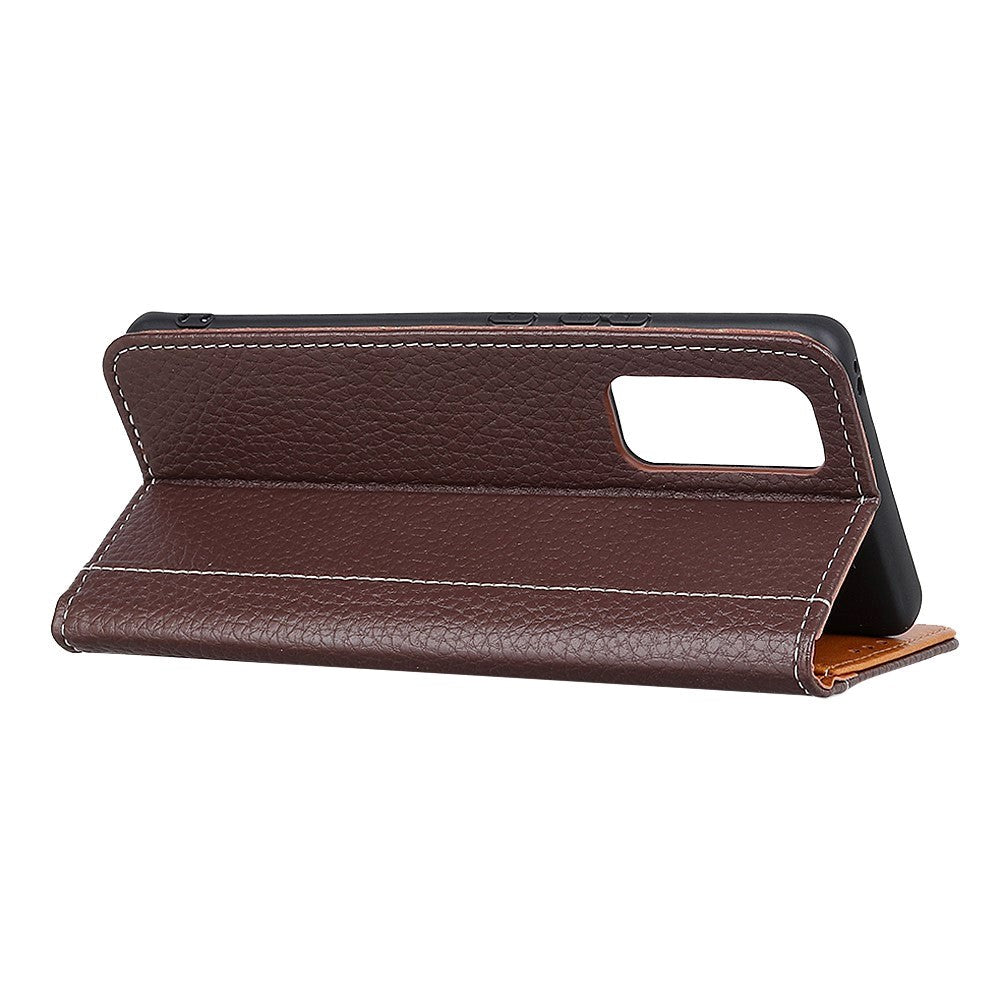 OnePlus 9 Litchi Skin Leather Wallet Case - Brown
