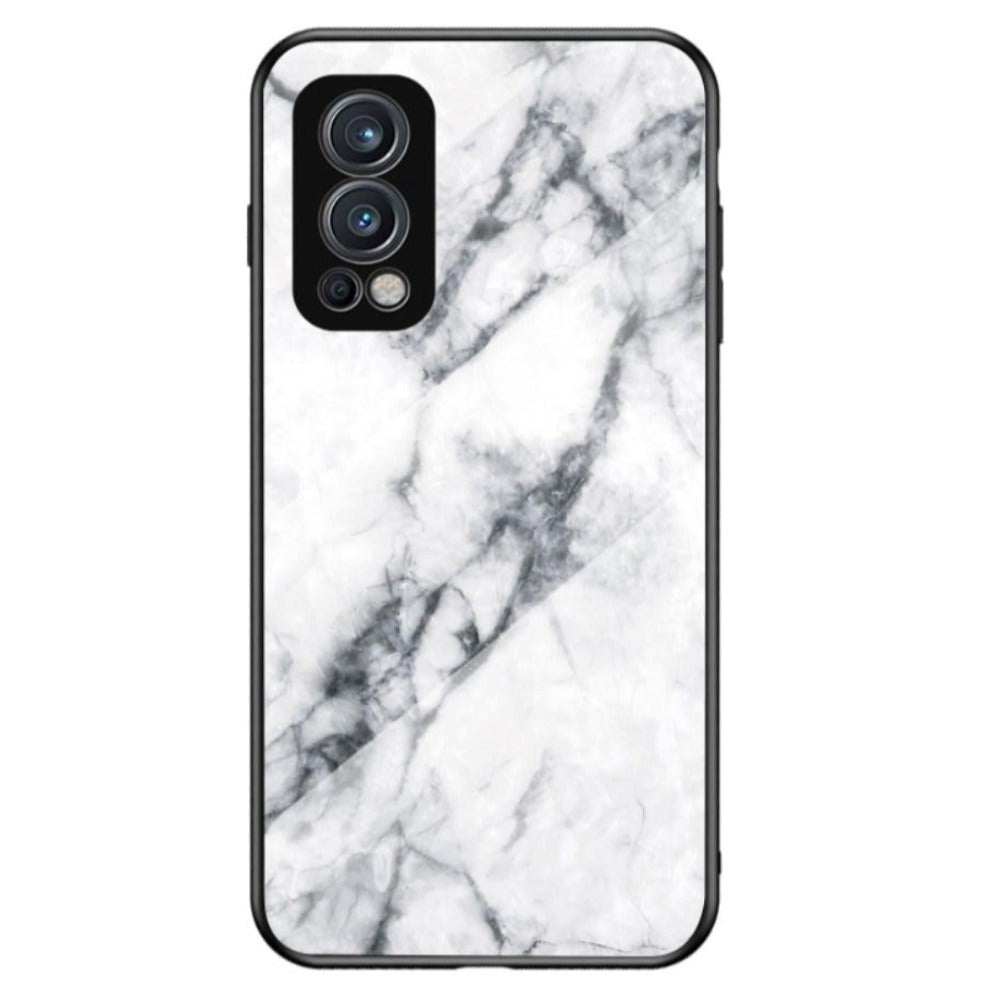 OnePlus North 2 (5G) Flexible Plastic Case w. Glass back - White Marble