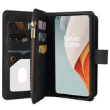 OnePlus North N100 5G Leather Flip Case w. Strap, Wallet & 15 Card Holders - Black