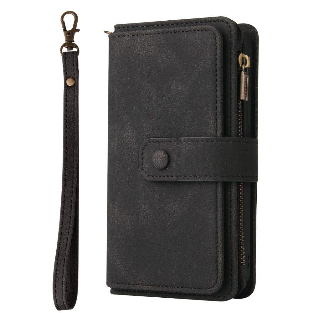 OnePlus North N100 5G Leather Flip Case w. Strap, Wallet & 15 Card Holders - Black