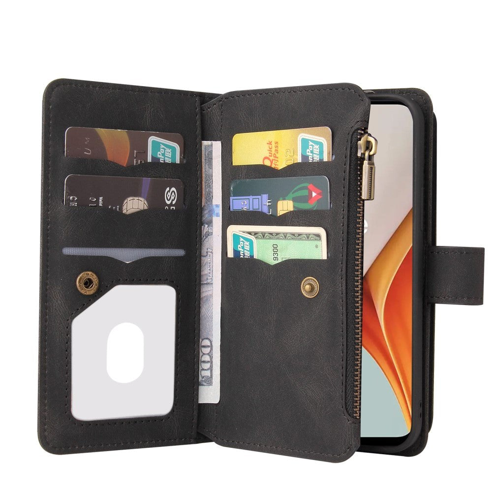 OnePlus North N100 5G Leather Flip Case w. Strap, Wallet & 15 Card Holders - Black