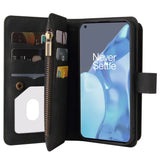 OnePlus 9 Pro Leather Flip Case w. Strap, Wallet & 15 Card Holders - Black