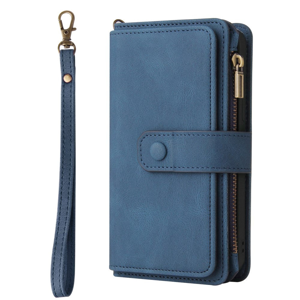 OnePlus 9 Pro Leather Flip Case w. Strap, Wallet & 15 Card Holders - Blue