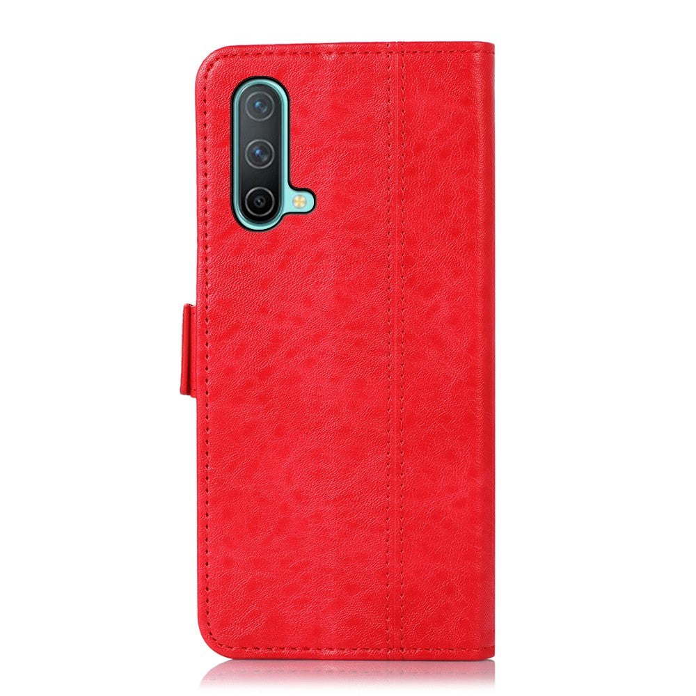 OnePlus Nord CE (5G) Sleek Leather Flip Case w. Card Holder & Stand Function - Red