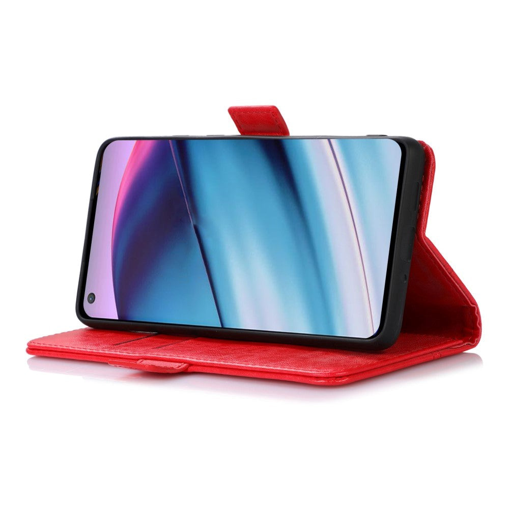 OnePlus Nord CE (5G) Sleek Leather Flip Case w. Card Holder & Stand Function - Red