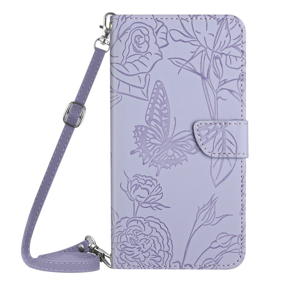 OnePlus Nord CE (5G) Wallet Case w. Strap - Butterfly Engraving - Purple