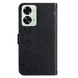 OnePlus Nord 2T (5G) Wallet Case w. Strap - Butterfly Engraving - Black