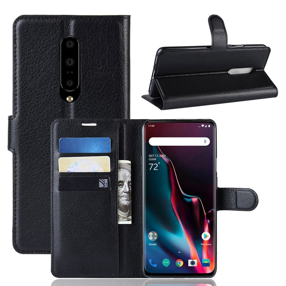 OnePlus 7 Pro Litchi Texture Leather Wallet Case Black