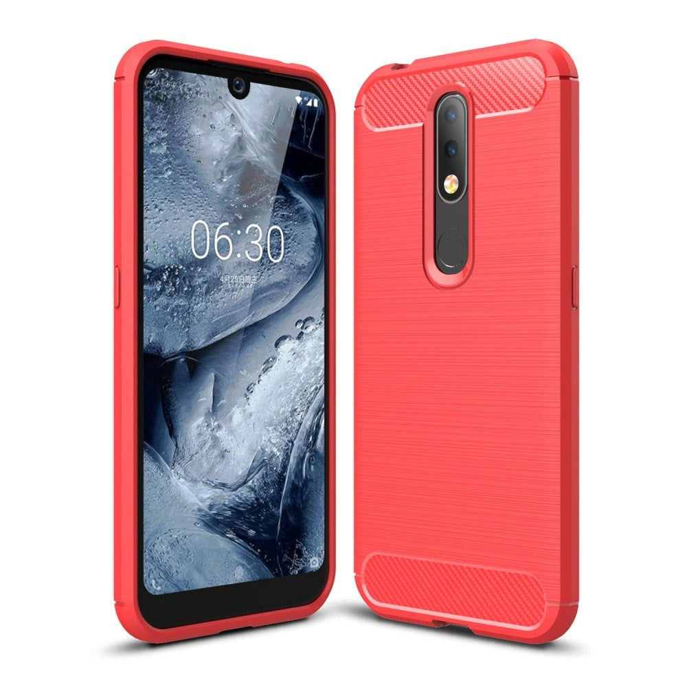 Nokia 4.2 Brushed Carbon Fiber - Flexible Plastic Case Red