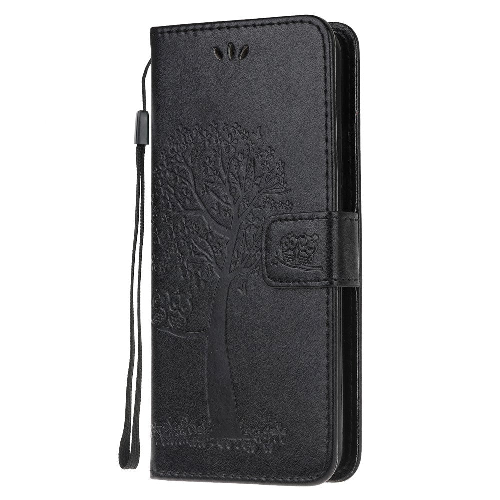 Nokia 5.3 Leather Wallet Case - Owls in Wood Black