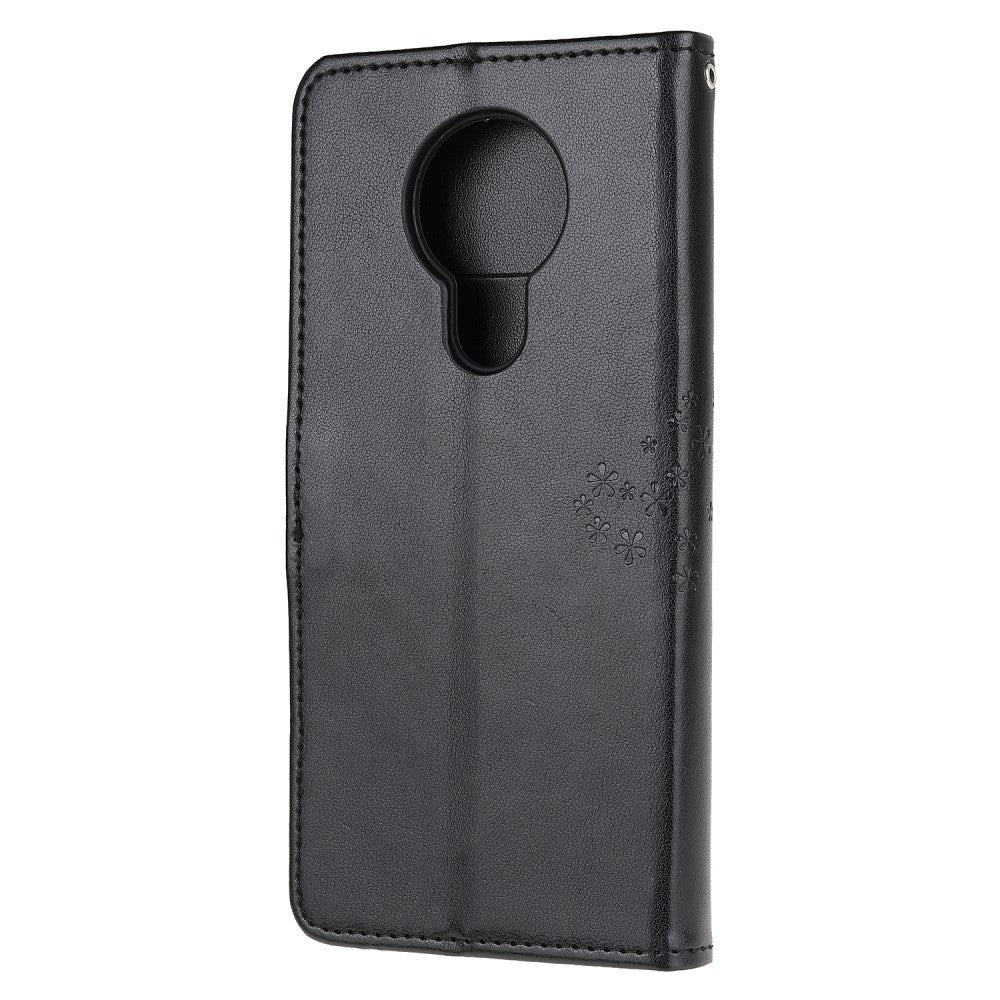 Nokia 5.3 Leather Wallet Case - Owls in Wood Black