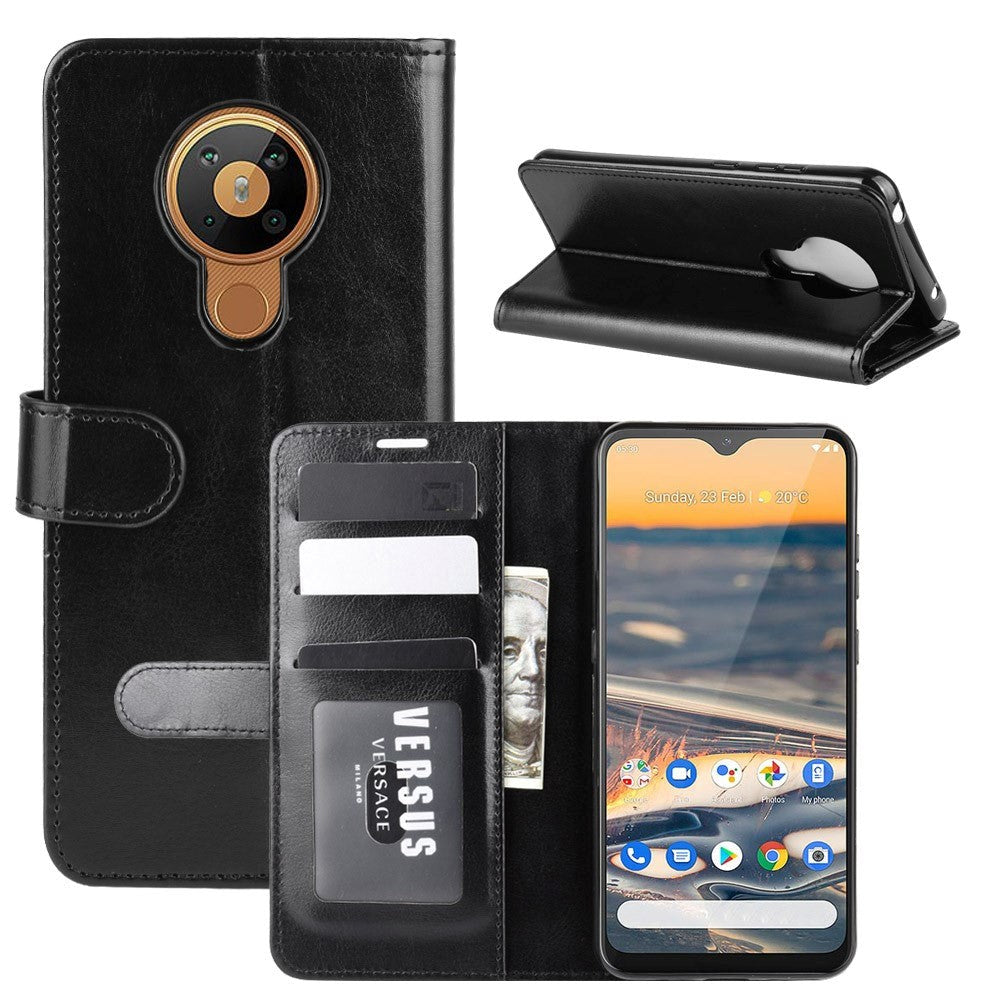 Nokia 5.3 Shiny Leather Wallet Case Black