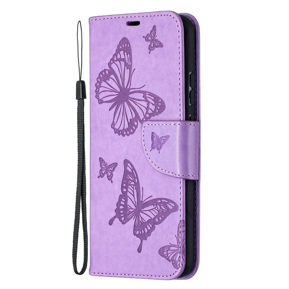 Nokia 3.4 Leather Wallet Case - Butterfly Motif - Purple