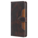 Nokia 1.4 Rustic Two-tone Leather Wallet Case - Dark brown / Brown