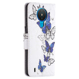 Nokia 1.4 Leather Wallet Case - Blue & White Butterflies