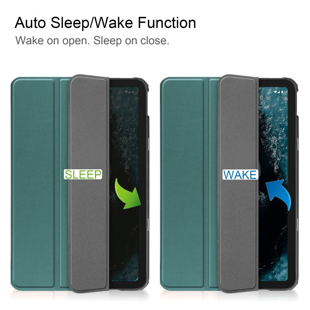 Nokia T20 Tri-fold Flip Case w. Sleep / Wake-up Function - Dark Green