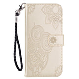 Nokia G21 / G11 Leather Wallet Case Owl & Flowers - Gold