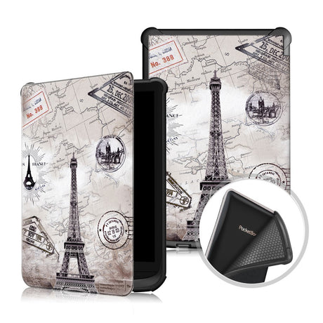 EIDERWOOD PocketBook Basic Lux 4 PU Leather Flip Case w. Sleep/ Wake-up Function - "Eiffel Tower" White / Black