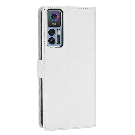 TCL 30 (4G/5G) / 30+ Leather Flip Case with Diamond Texture - White