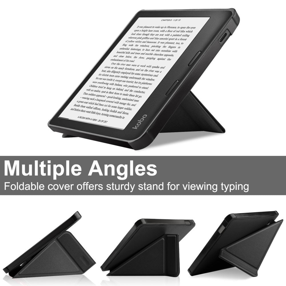 Kobo Libra 2 Origami Artificial Leather Flip Case w. Stand Function - Black