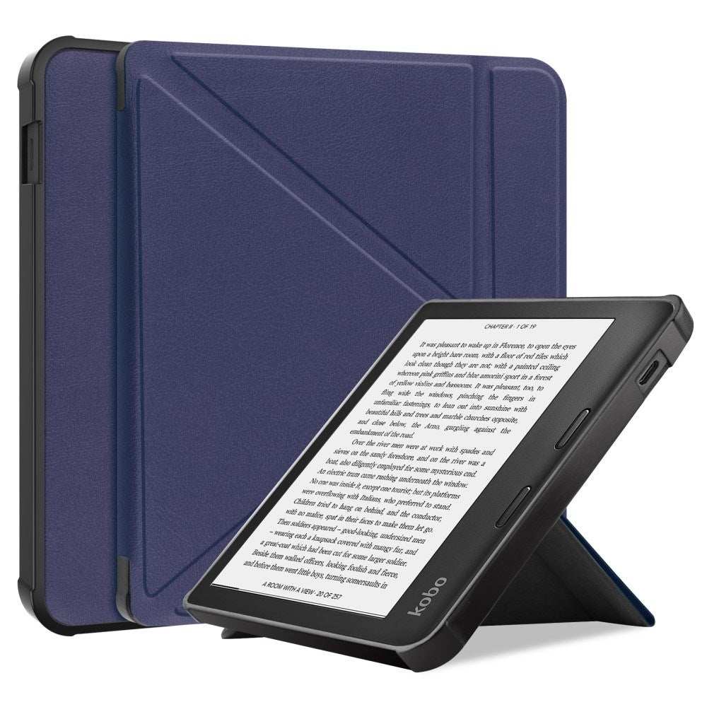 Kobo Libra 2 Origami Artificial Leather Flip Case w. Stand Function - Blue