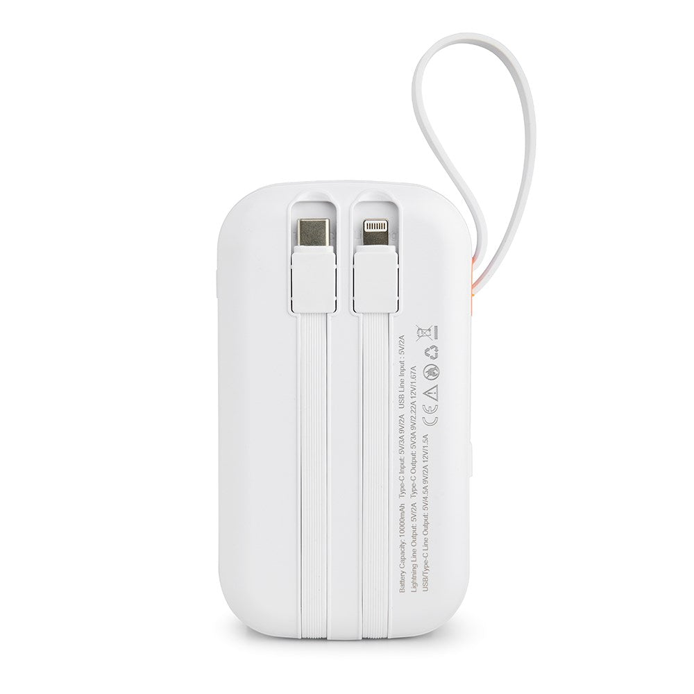 Xceed Powerbank - 20,000 mAh - Built-in Cables - Fast Charging - White