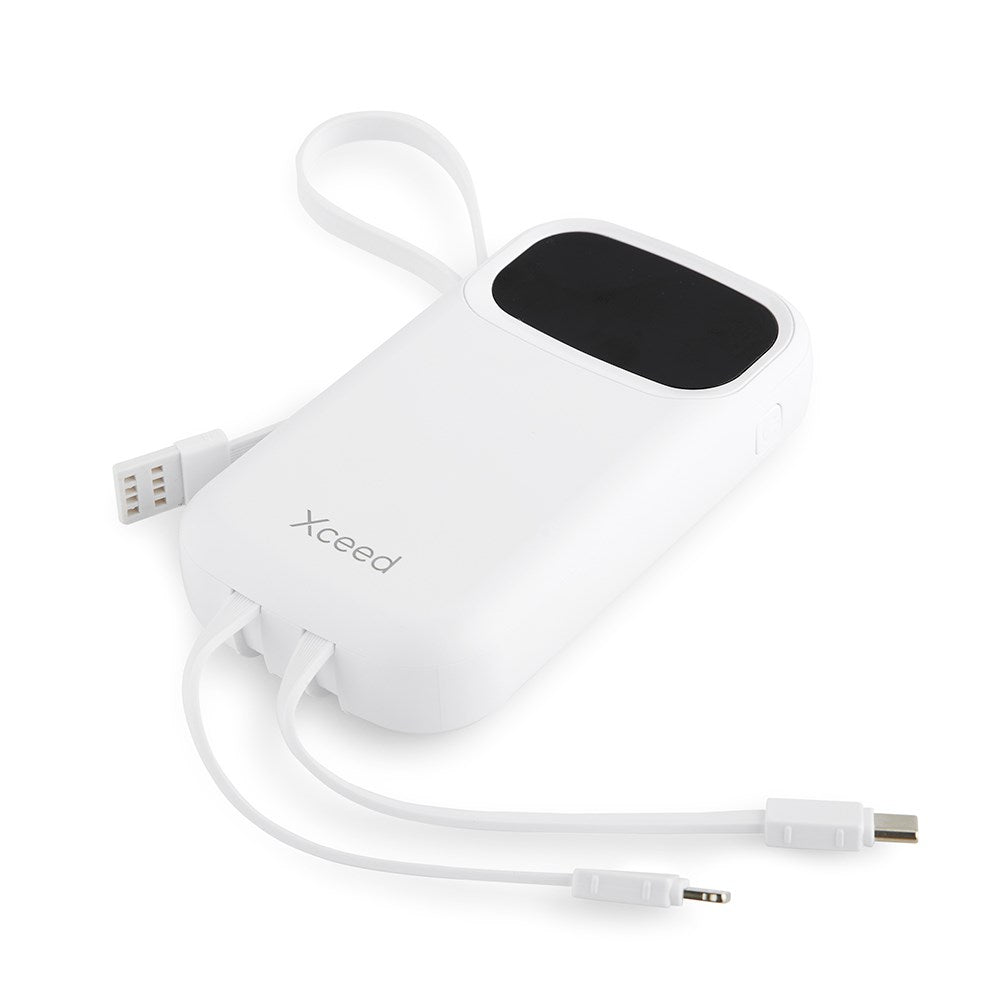 Xceed Powerbank - 20,000 mAh - Built-in Cables - Fast Charging - White