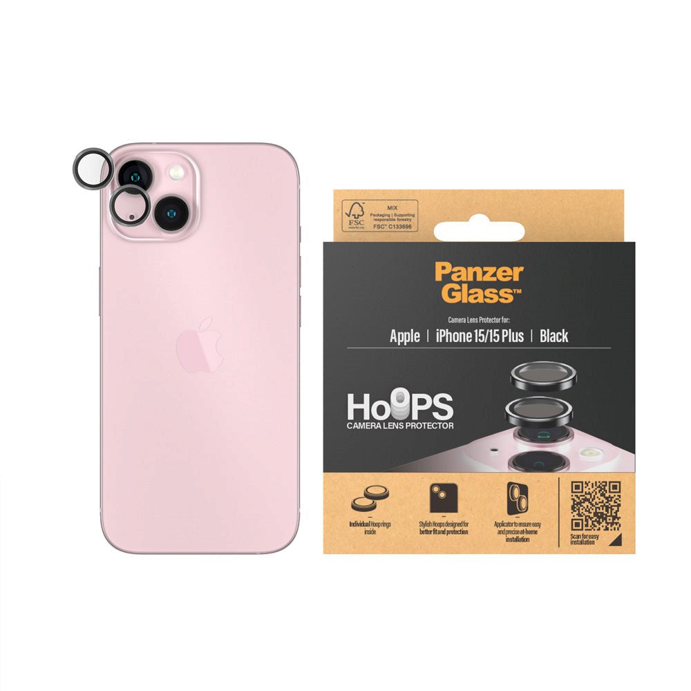 iPhone 15 / 15 Plus PanzerGlass Hoops - Camera Protection - Platinum Strength - Transparent / Black