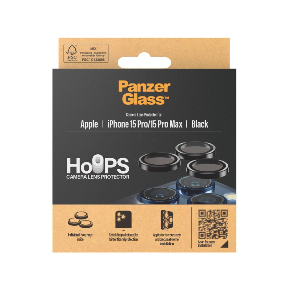 iPhone 15 Pro / 15 Pro Max PanzerGlass Hoops - Camera Protection - Platinum Strength - Transparent / Black