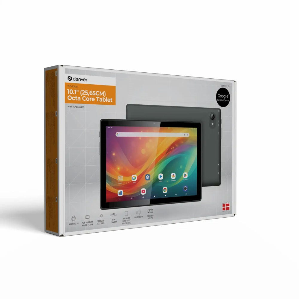 Denver TIO-10525 Tablet 10" with Android 16 - 4 RAM & 64 GB - 5,000mAh - 2 / 5 MP Camera - Grey