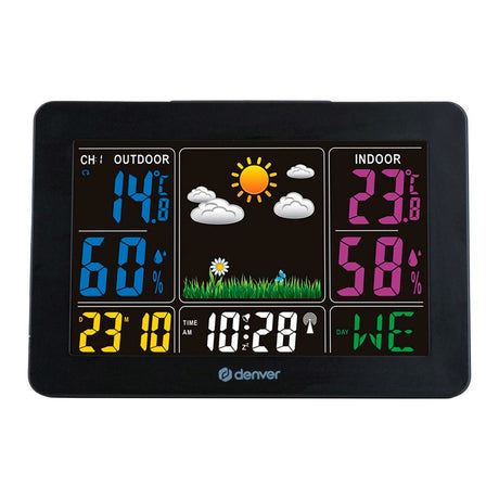 Denver Weather Station with Built-in Clock & Colorful Display - Black