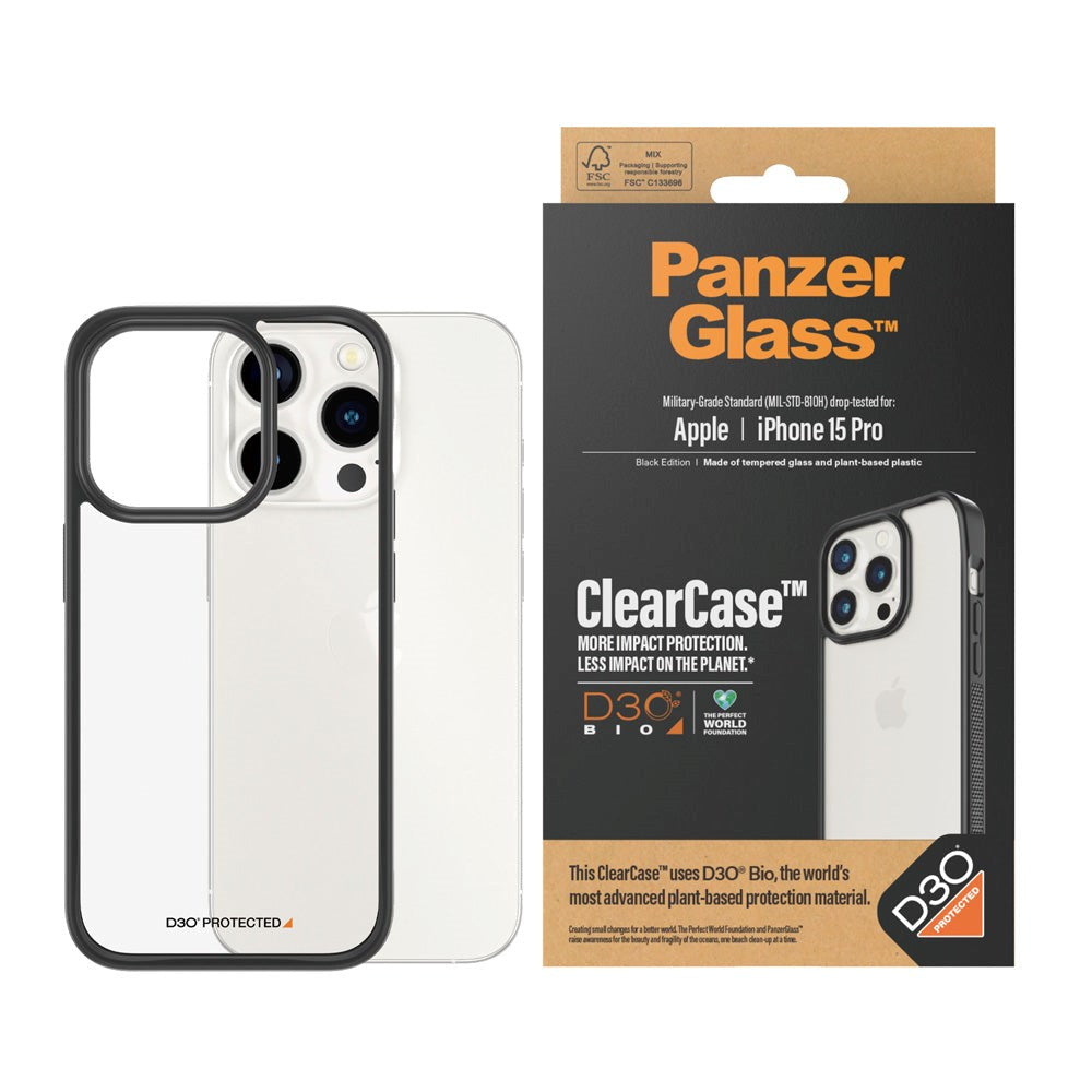 iPhone 15 Pro Case PanzerGlass D3O Bio ClearCase - Black Edge