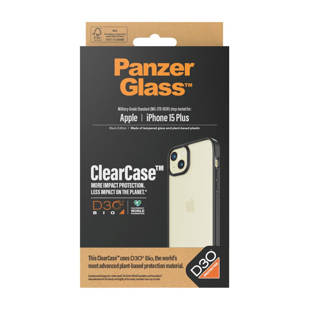 iPhone 15 Plus Case PanzerGlass D3O Bio ClearCase - Black Edge