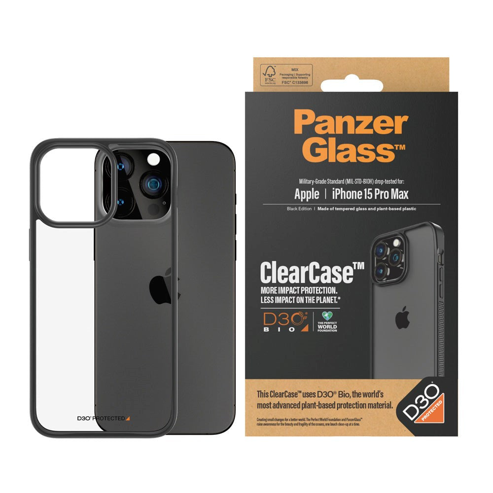 iPhone 15 Pro Max Case PanzerGlass D3O Bio ClearCase - Black Edge