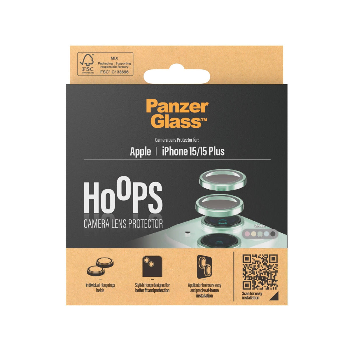 iPhone 15 / 15 Plus PanzerGlass Hoops - Camera Protection - Platinum Strength - Transparent / Green