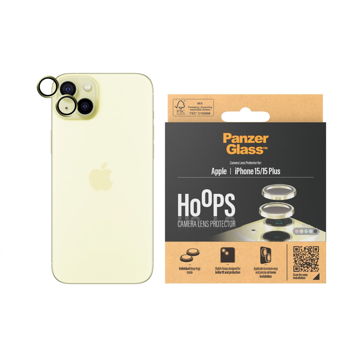 iPhone 15 / 15 Plus PanzerGlass Hoops - Camera Protection - Platinum Strength - Transparent / Yellow