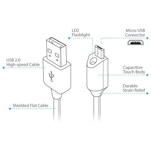 Naztech Micro-USB Cable with Light - Black