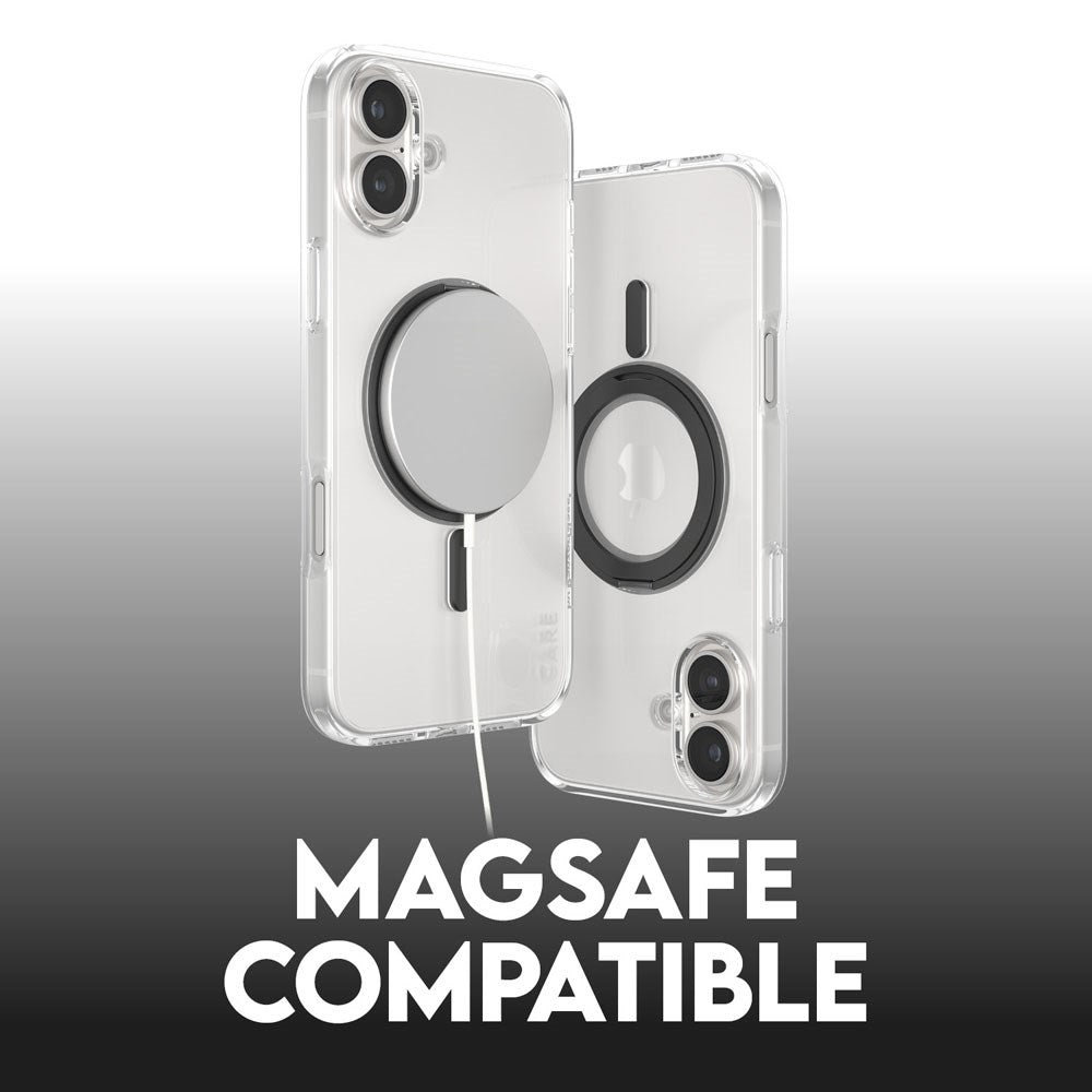 CARE by PanzerGlass iPhone 16 Plus Feature Kickstand Case - MagSafe Compatible - Transparent / Black