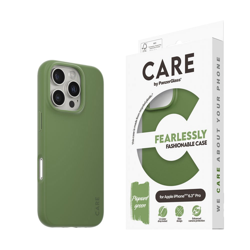 CARE by PanzerGlass iPhone 16 Pro FASHION Fearlessly Fashionable Case - Piquant Green