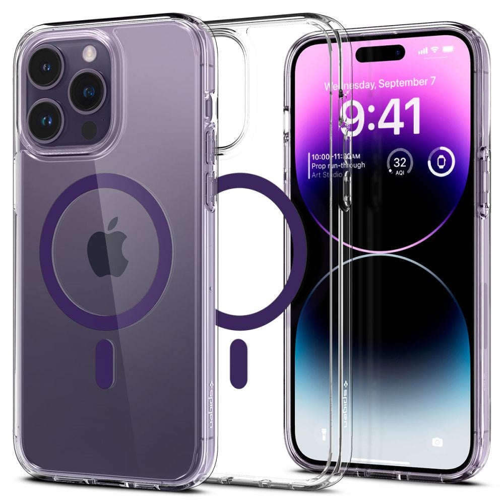 iPhone 14 Pro Spigen Ultra Hybrid Case - MagSafe Compatible - Transparent / Purple