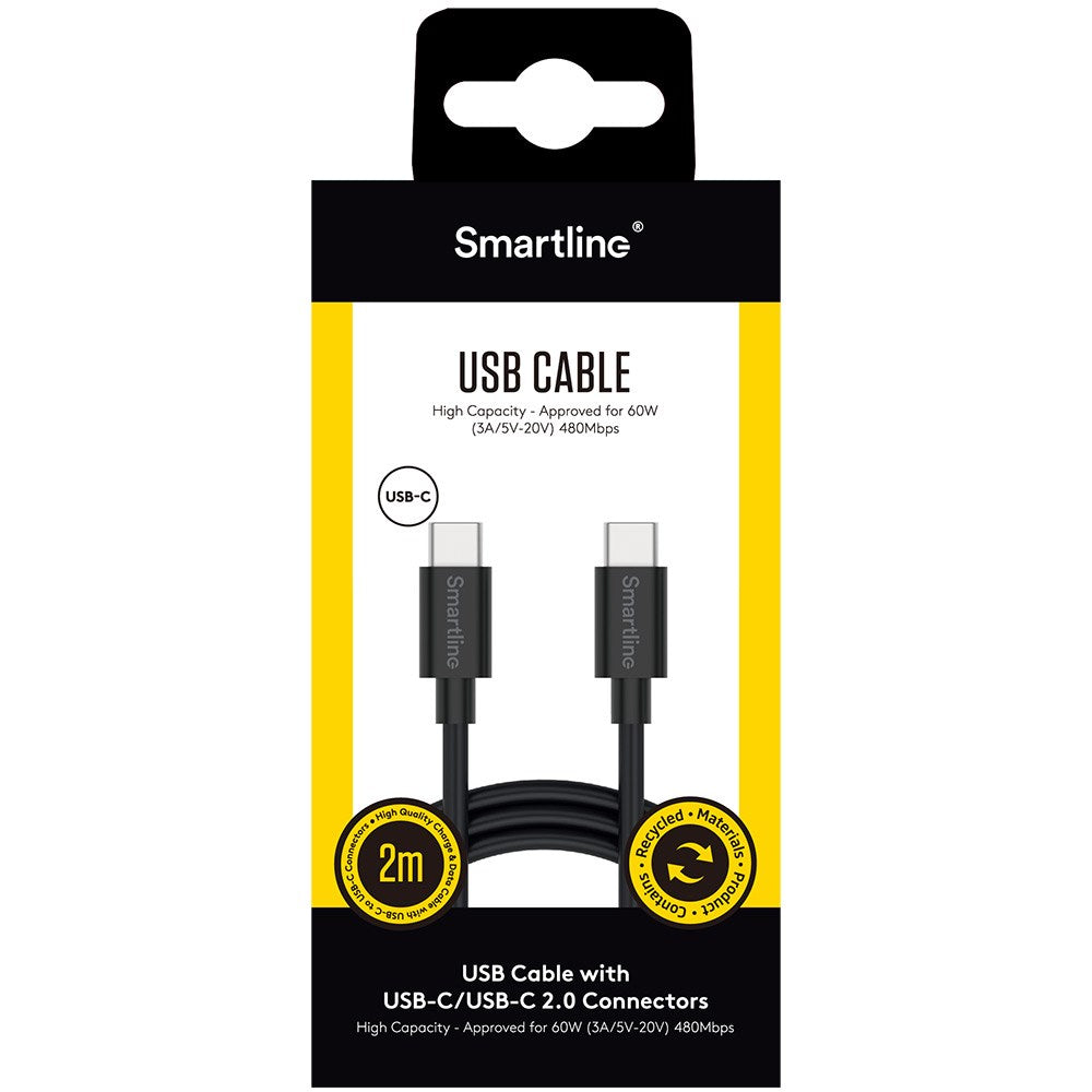 Smartline USB-C to USB-C Cable (3A/60W) - 2 m. - Black