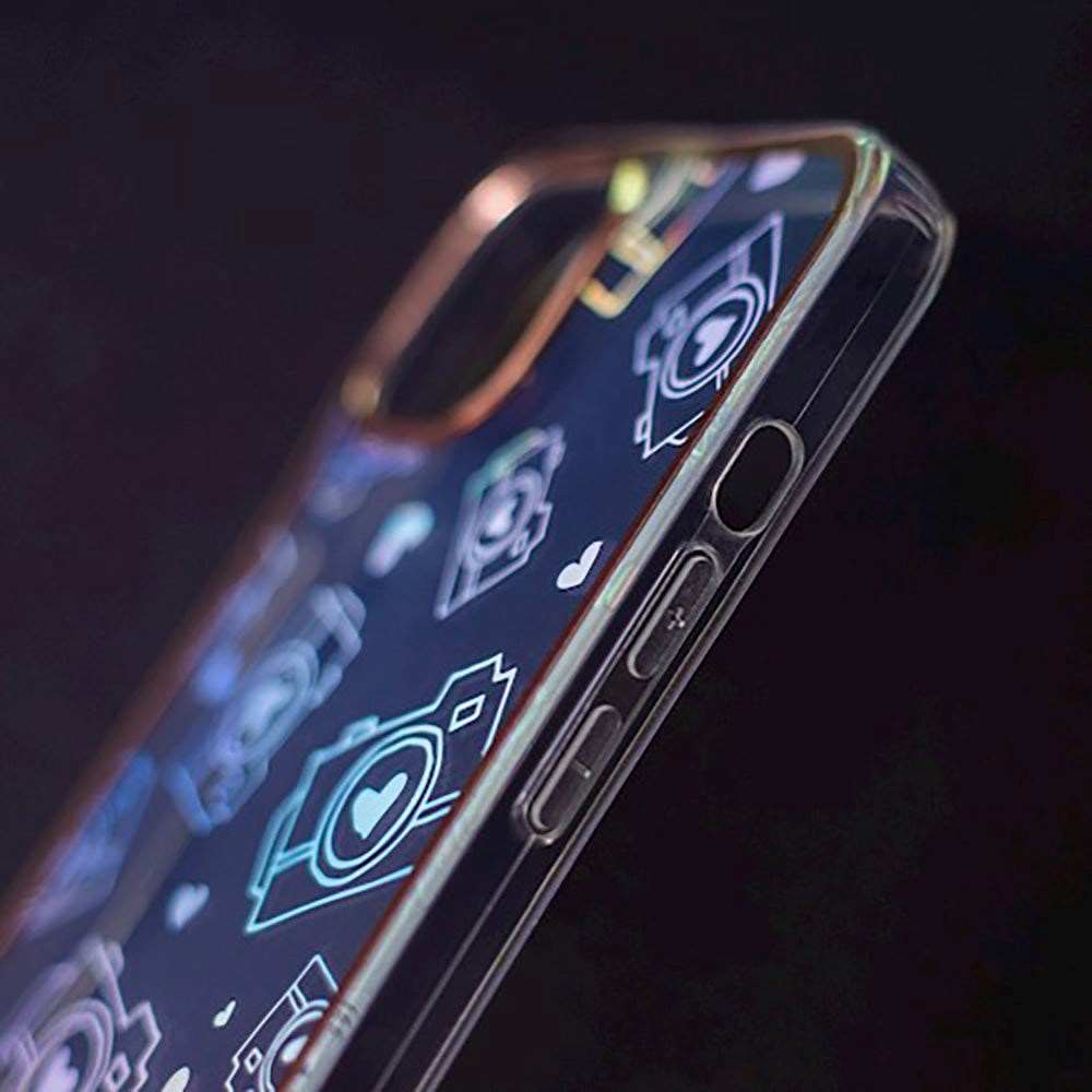 iPhone 14 Pro Max Hybrid Plastic Case w. Holographic Print - Camera Motif - Transparent