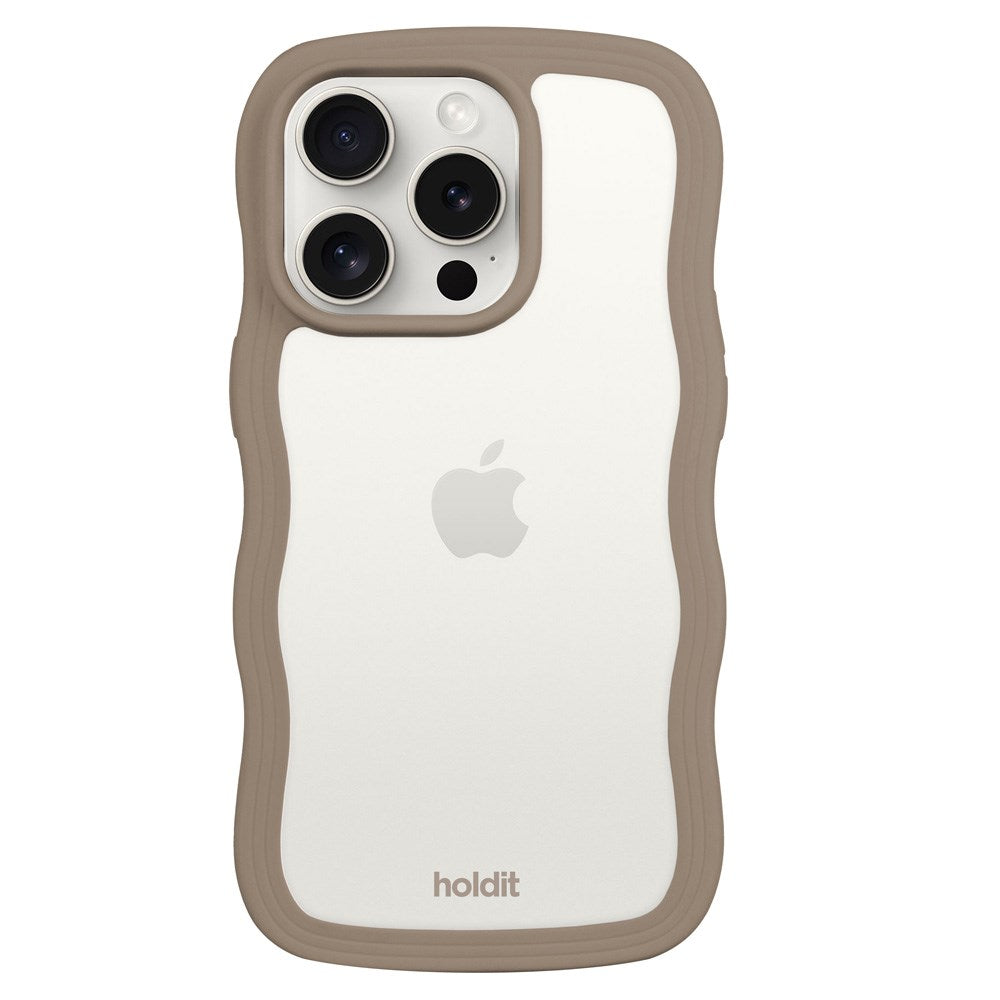 Holdit iPhone 14 Pro Wavy Case - Mocha Brown / Transparent