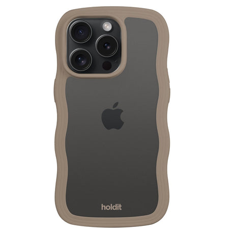 Holdit iPhone 14 Pro Wavy Case - Mocha Brown / Transparent