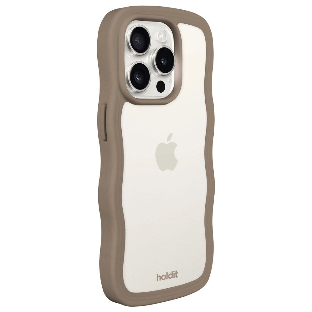 Holdit iPhone 14 Pro Wavy Case - Mocha Brown / Transparent