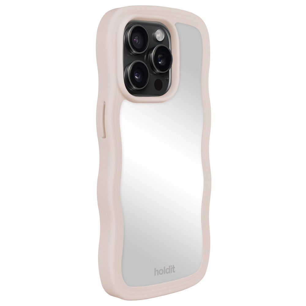 Holdit iPhone 15 Pro Max Wavy Case - Light Beige / Mirror