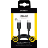 Smartline USB-C to USB-C Cable (3A/60W) - 3 m. - Black