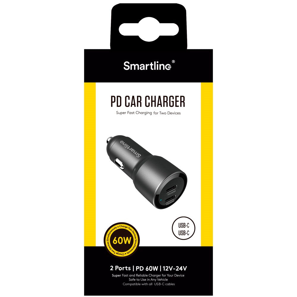 Smartline 60W PD (Power Delivery) Car Charger 2 x USB-C - Black