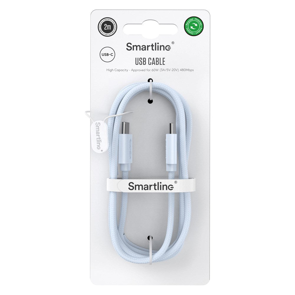 Smartline (60W) USB-C to USB-C Braidy Cable 2m - Light Blue
